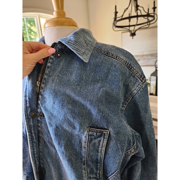 Vintage 80s Yearbook Denim Jacket Oversized Utility‎ Pockets Red Lined Medium - Picture 7 of 12